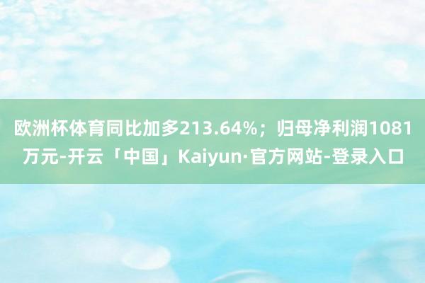 欧洲杯体育同比加多213.64%；归母净利润1081万元-开云「中国」Kaiyun·官方网站-登录入口